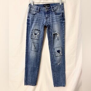 Volcom Super Skinny Low Rise Distressed Jeans With Patchwork Size 1